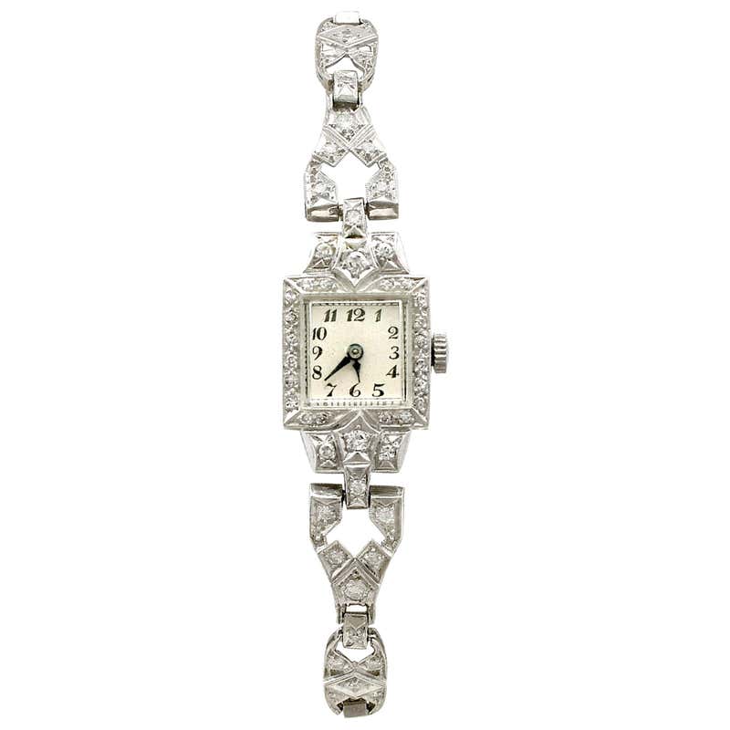 0.82Ct Diamond Hamilton Cocktail Watch in Platinum - Art Deco Style ...