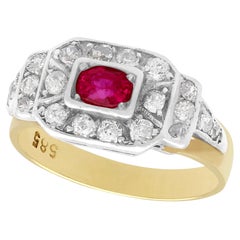 Antique 1930s Oval Cut Ruby and Diamond Yellow Gold Cocktail Ring