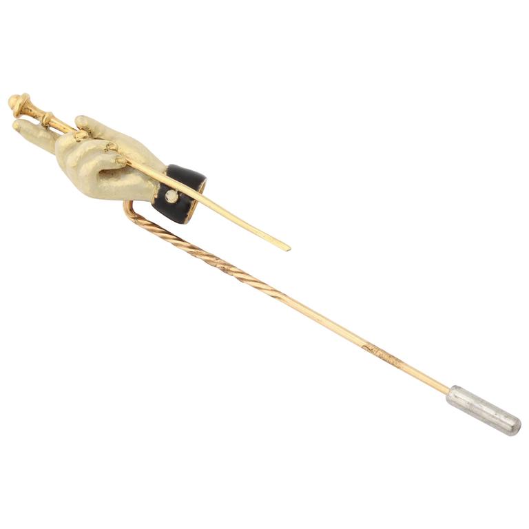 Elegant Gloved Dressage Hand and Crop Stick Pin For Sale at 1stdibs
