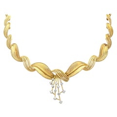 Vintage Belgian 1950s Diamond and Yellow Gold Necklace