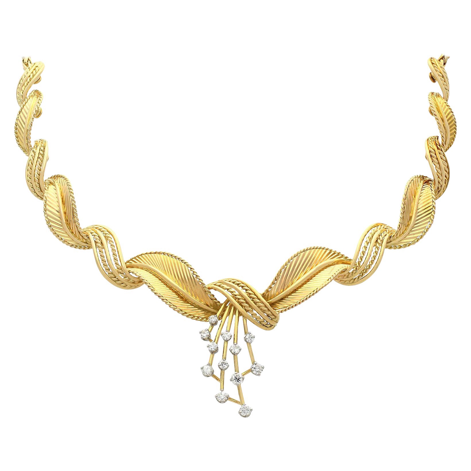 Vintage Belgian 1950s Diamond and Yellow Gold Necklace For Sale