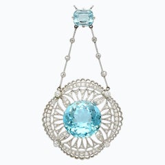 Antique 10.97 Carat Aquamarine, Topaz and Diamond Platinum Necklace (1920s)