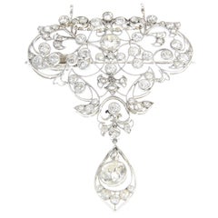 Belle Époque Diamond Platinum Floral Brooch Pendant