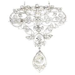 Belle Époque Diamond Platinum Floral Brooch Pendant 11