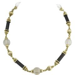 1970s Onyx and Crystal Gold Necklace