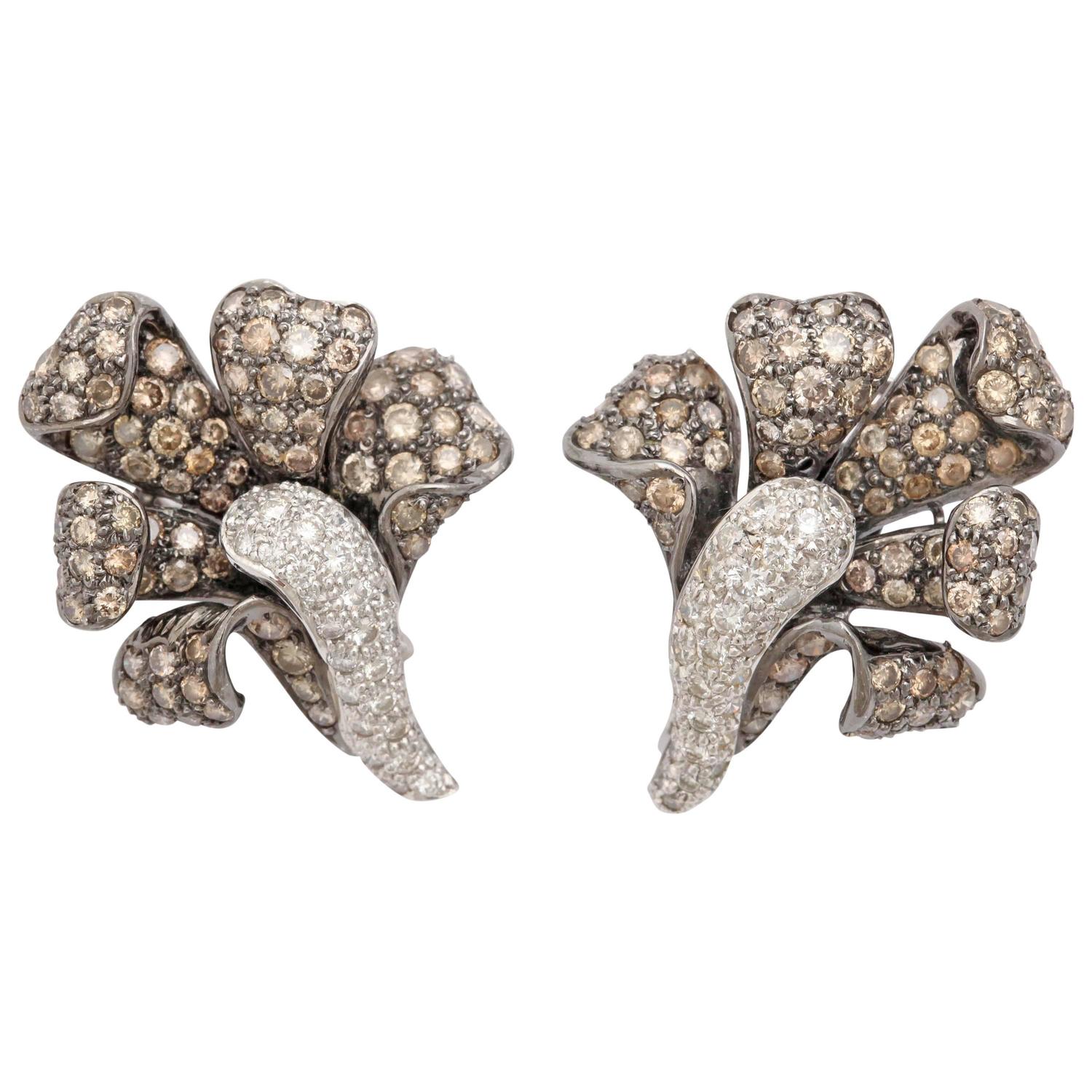 Diamond Orchid Earrings For Sale at 1stdibs