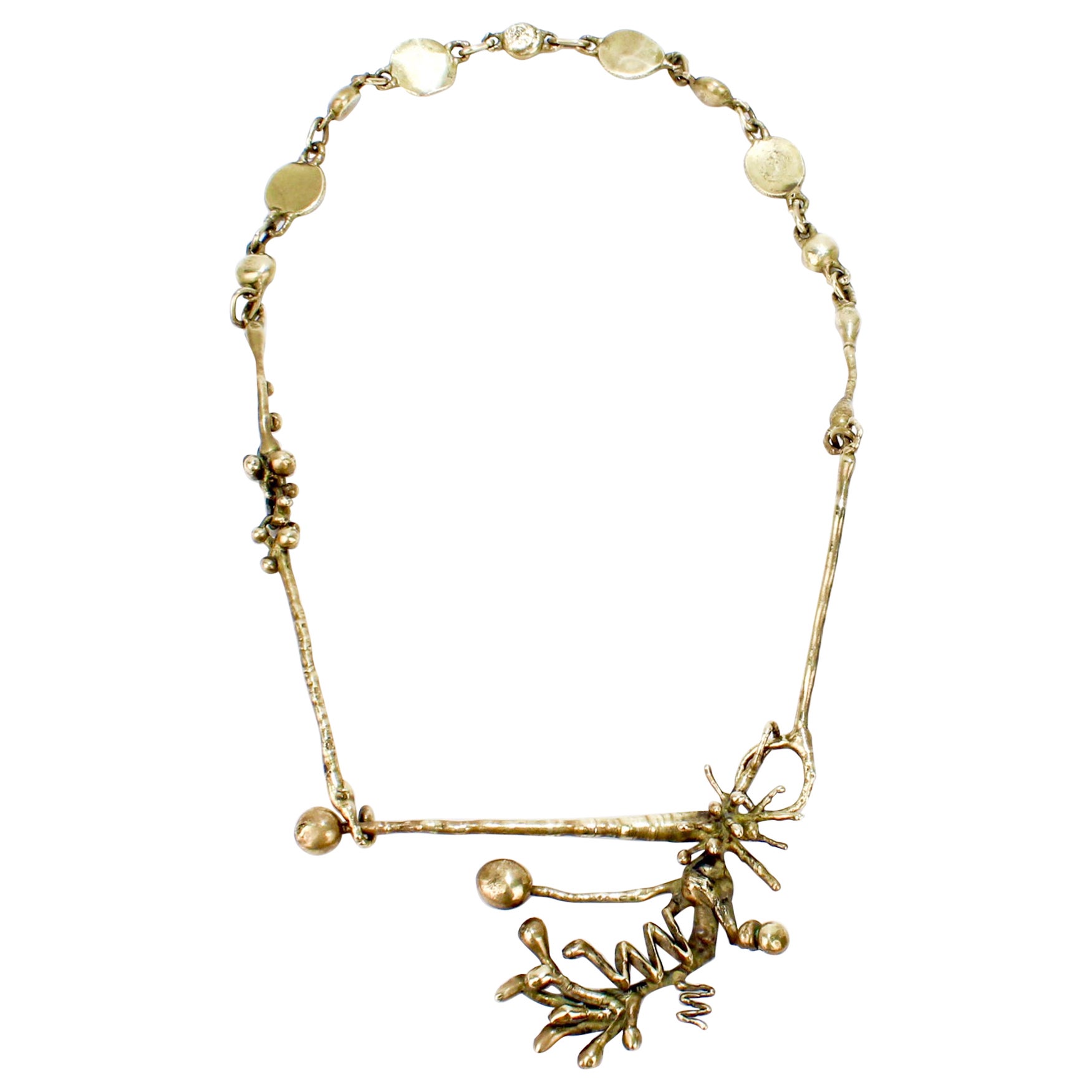 Mid-Century Modern Brass Brutalist Necklace For Sale