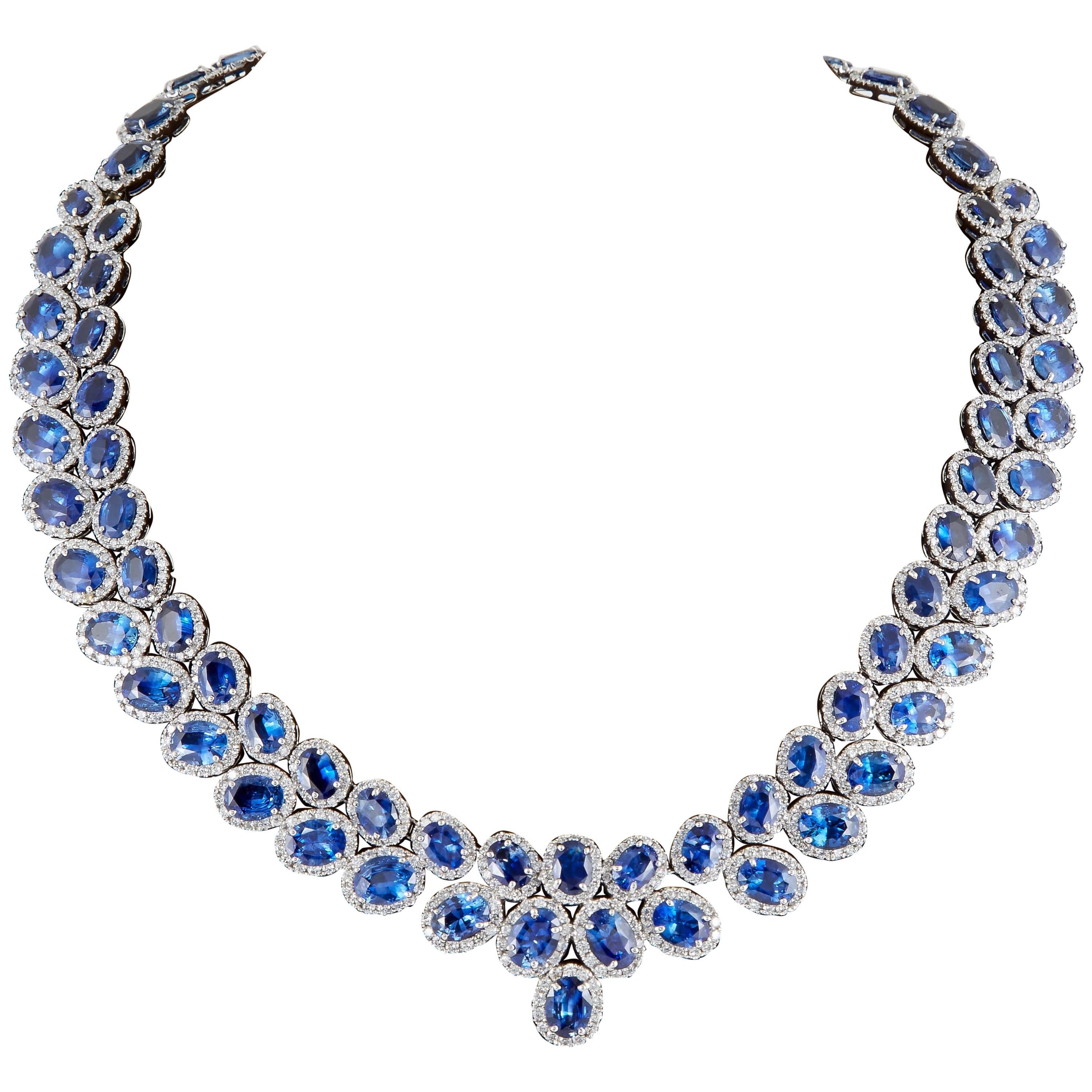 Fabulous 74 carat Sapphire Diamond gold Necklace