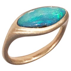 Antique Dalben Light Blue Boulder Opal Rose Gold Ring