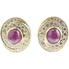 Burma Ruby and Diamond Swirl Gold Earclips 9