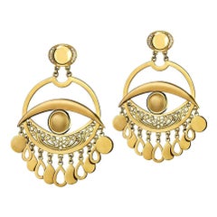 18 Karat Gold and 0.21 Carat Diamond Eye Chandelier Earrings