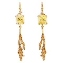 Eighteen Karat Gold Contemporary Earrings with Four Carats Yellow Diamonds