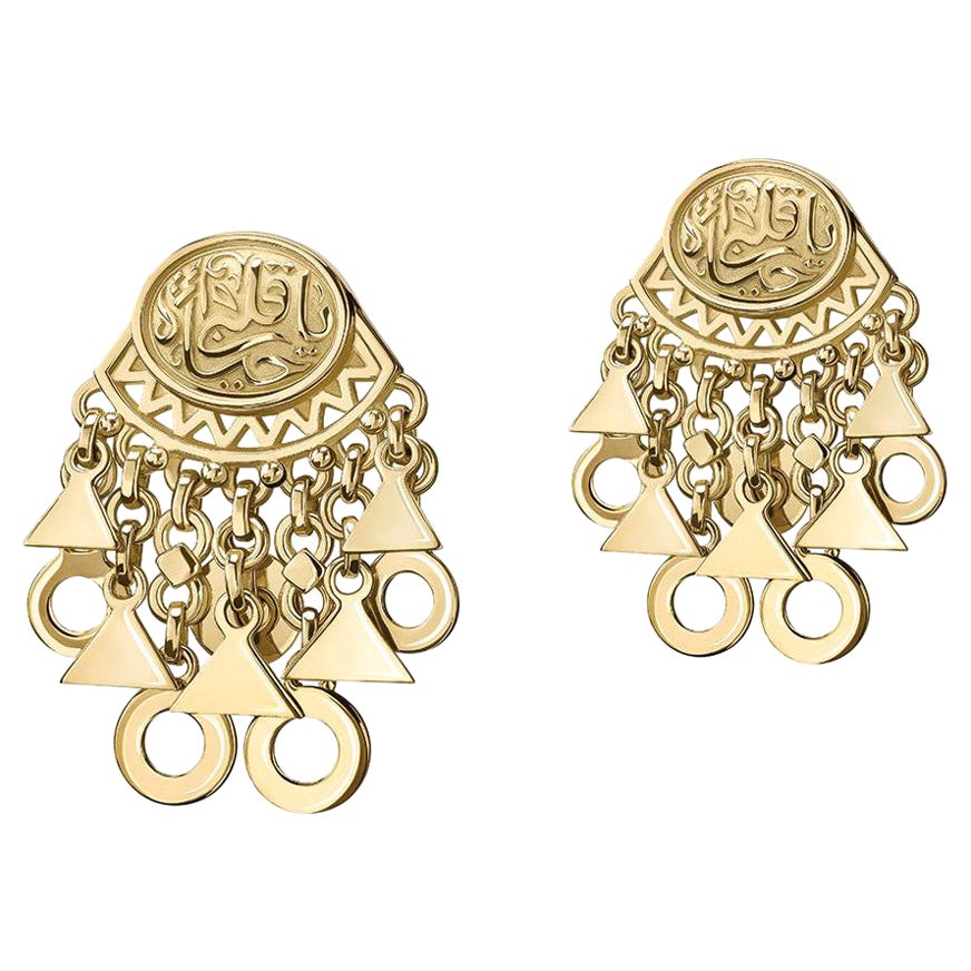 18 Karat Gold Gypsy Charm Earrings For Sale