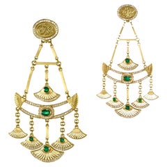 18 Karat Gold, 2.00ct Emerald and 1.50ct Diamond Lotus Chandelier Earrings