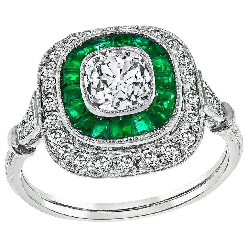 Emerald Diamond Engagement Ring For Sale at 1stDibs