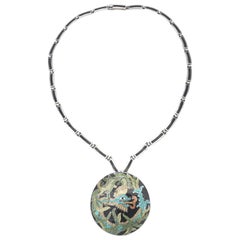 Vintage Margot De Taxco Mid-Century Modern Mexico Enamel Sterling Silver Necklace