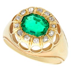Antique 1.22 Carat Emerald Diamond Yellow Gold Cocktail Ring