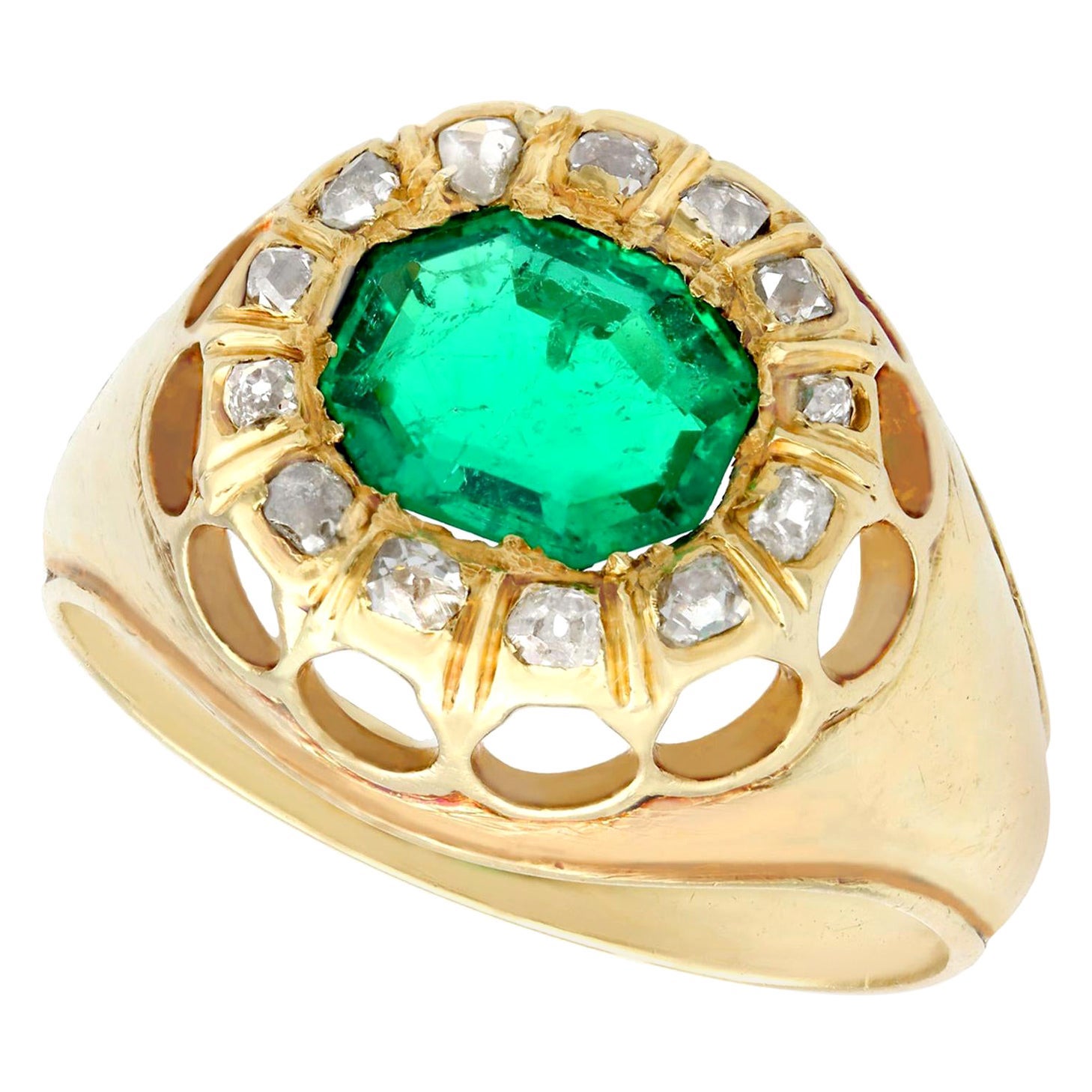 Anillo de Cóctel de Oro Amarillo con Diamante Esmeralda Colombiana de 1,22 Quilates