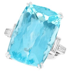 1970s 45.09 Carat Aquamarine Diamond White Gold Cocktail Ring