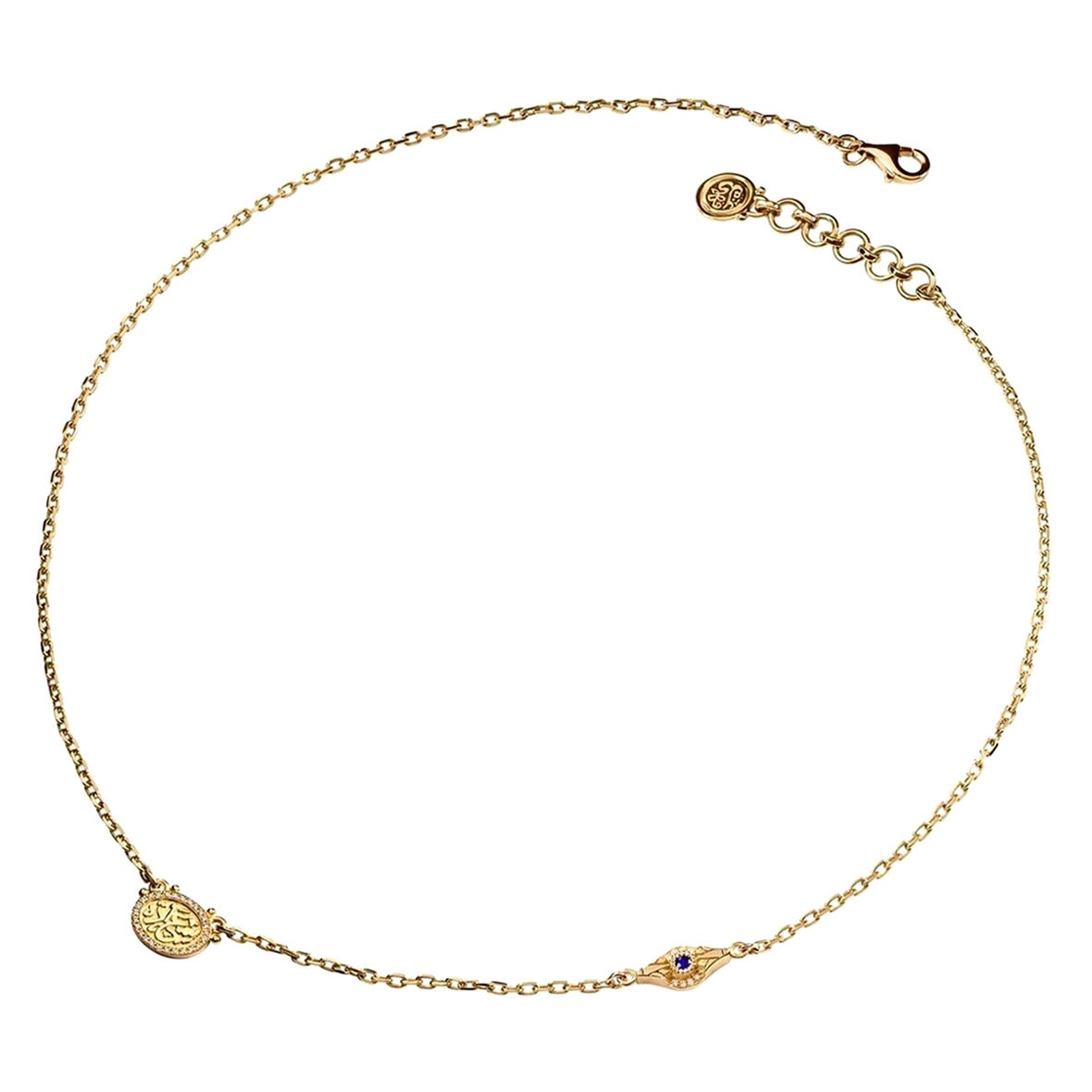 18 Karat Gold, 0.06 Carat Sapphire and 0.11 Carat Diamond Happiness Necklace