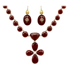 Set di gioielli in oro con diamanti del 19° secolo da 206,60 carati con taglio a cabochon