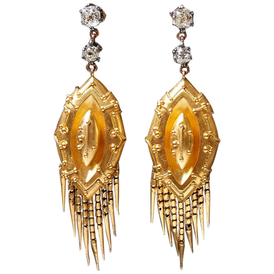 Antique Old Mine-Cut Diamond Gold Cluster Earrings at 1stDibs
