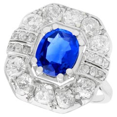 Antique French 2.20 Carat Sapphire and 2.16 Carat Diamond Gold Cluster Ring