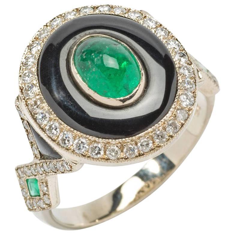 Emerald Onyx Diamond Gold Ring