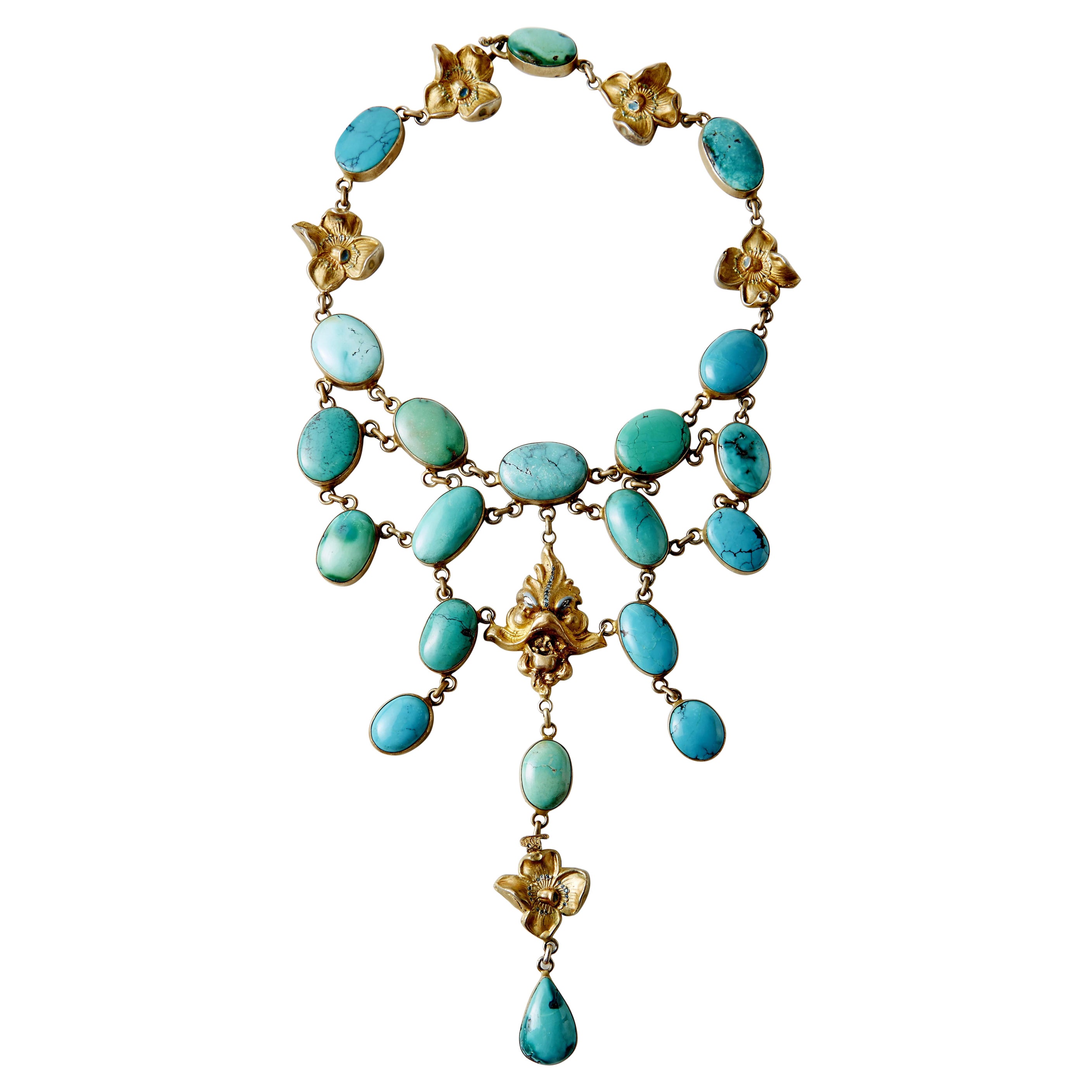 Sky Goddess, Turquoise & Blue Diamond Necklace