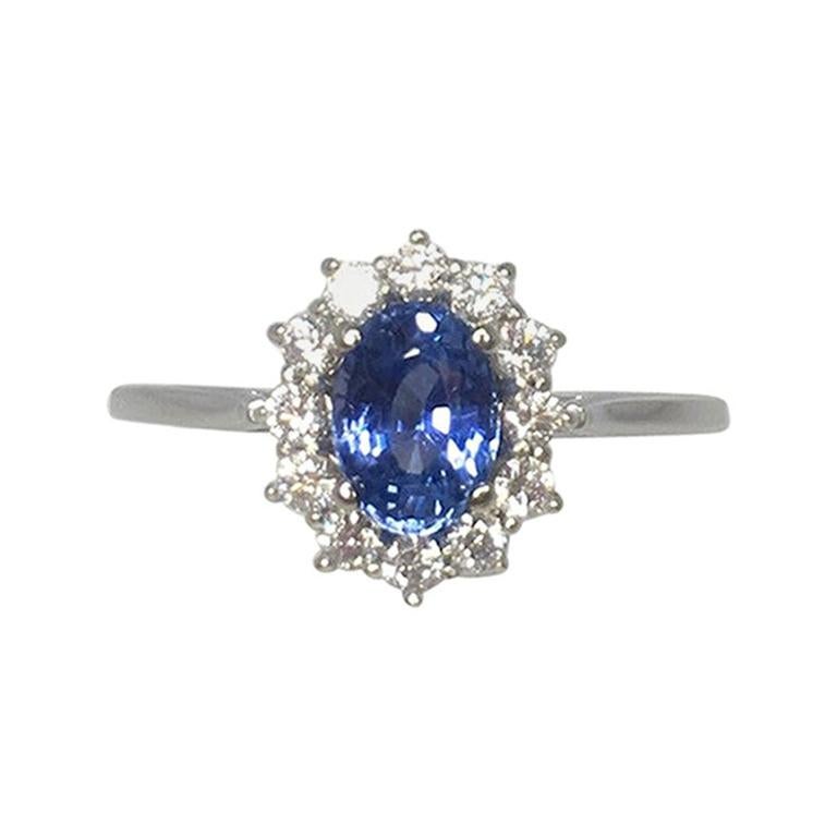 GIA Certified 1.01 Carat Untreated Ceylon Blue Sapphire, Gold and Diamond Ring