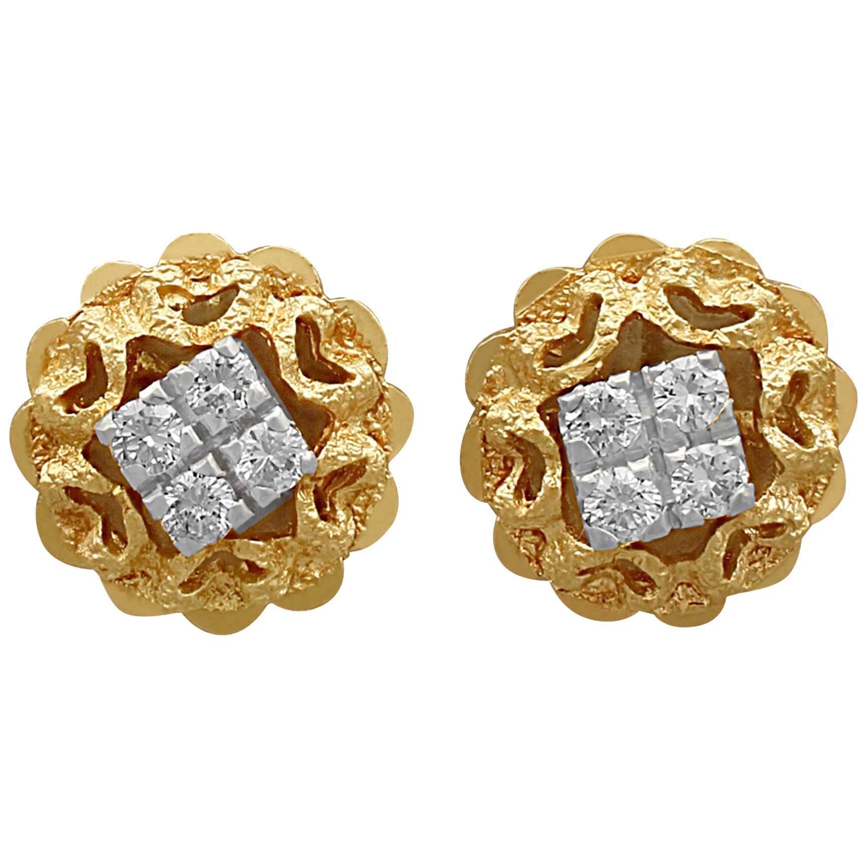 Diamonds White and Yellow Gold Earrings at 1stDibs