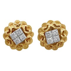 Diamond Yellow Gold and White Gold Set Stud Earrings