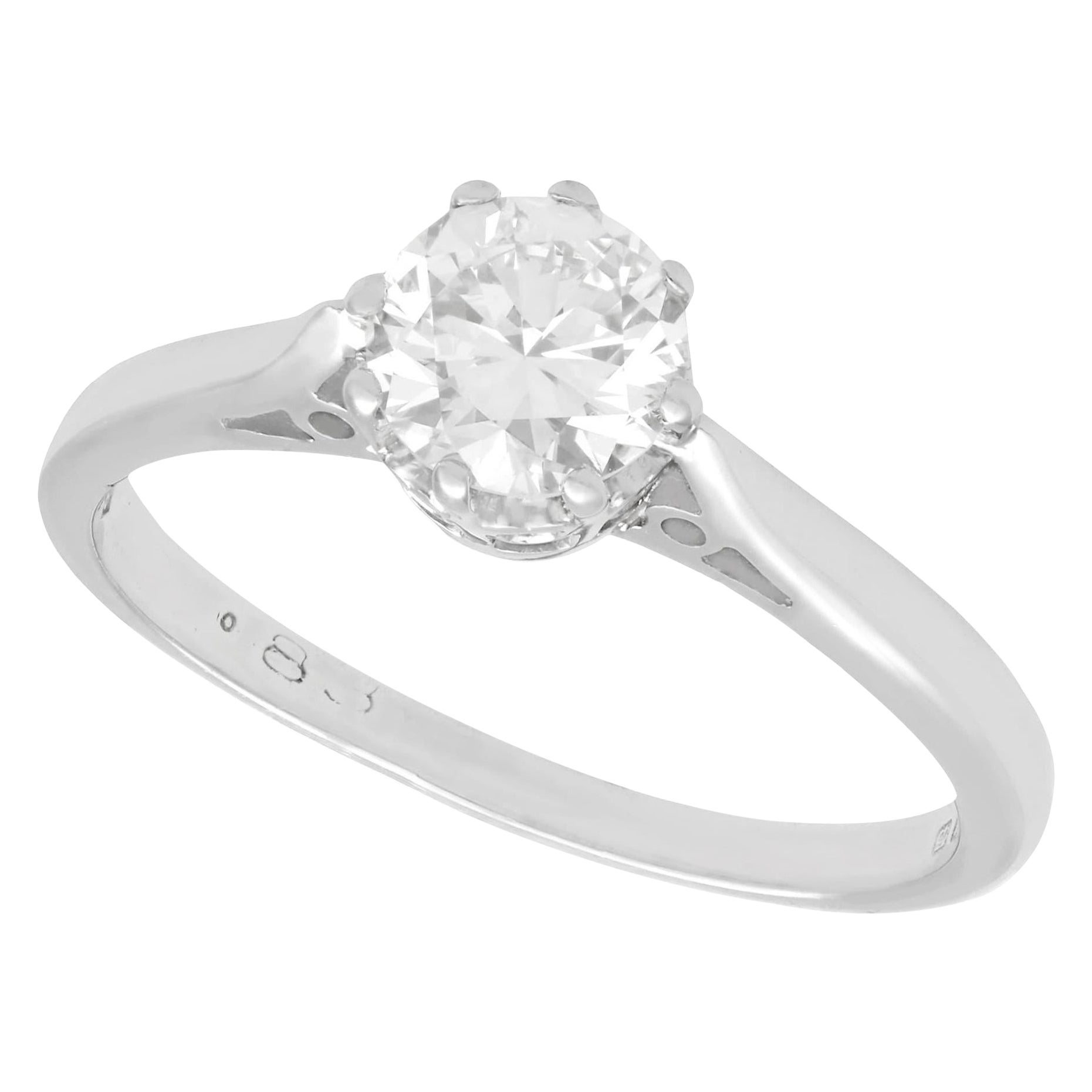 Bague de fiançailles solitaire vintage des années 1960 en or blanc et diamants