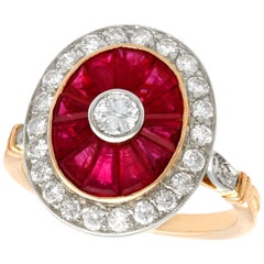 Retro French 1.30 Carat Ruby and Diamond Yellow Gold Cocktail Ring