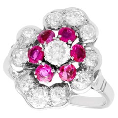 Bague cocktail vintage des années 1940 avec rubis et diamants de 1,63 carat
