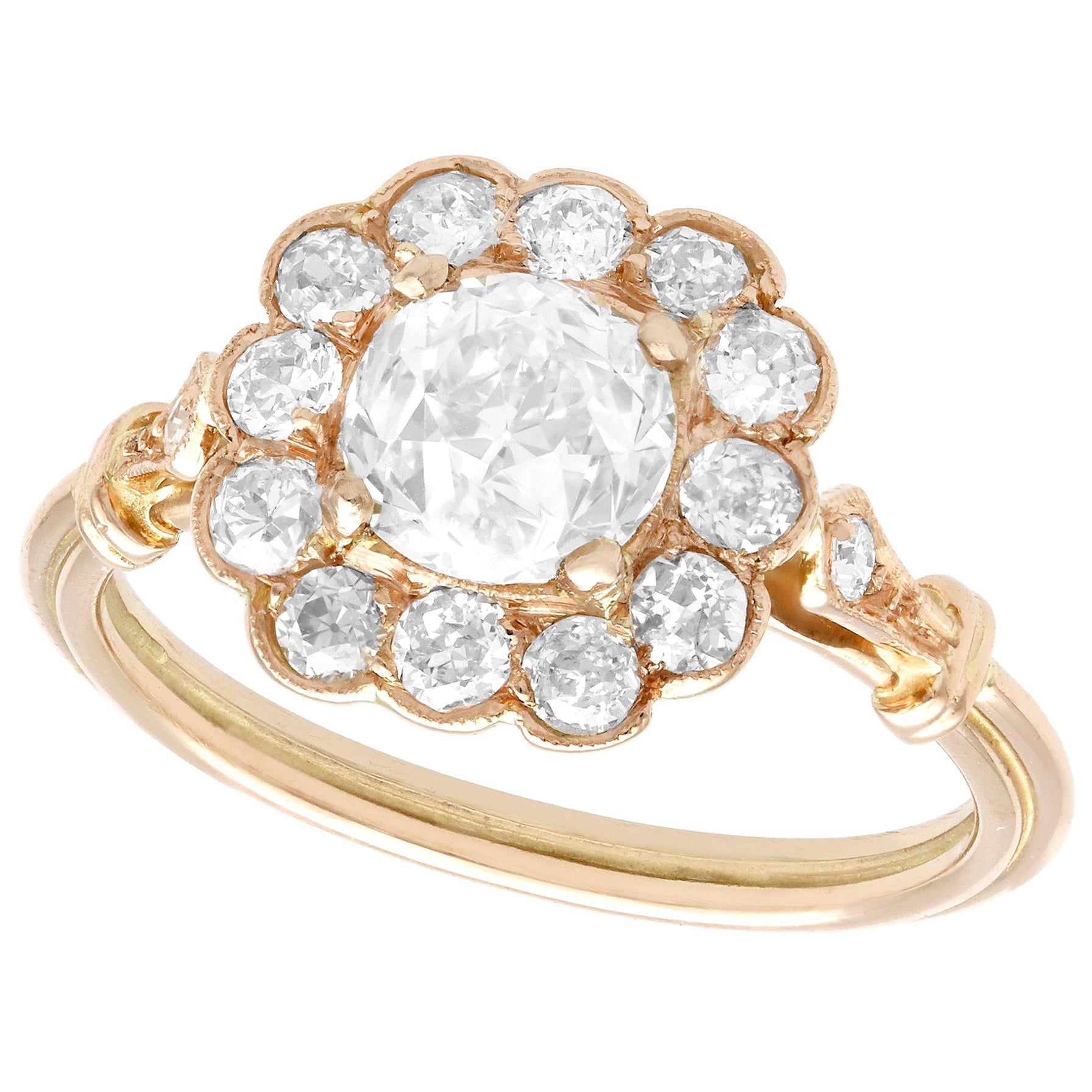 1.69 Carat Diamond and Rose Gold Gold Cluster Engagement Ring For Sale