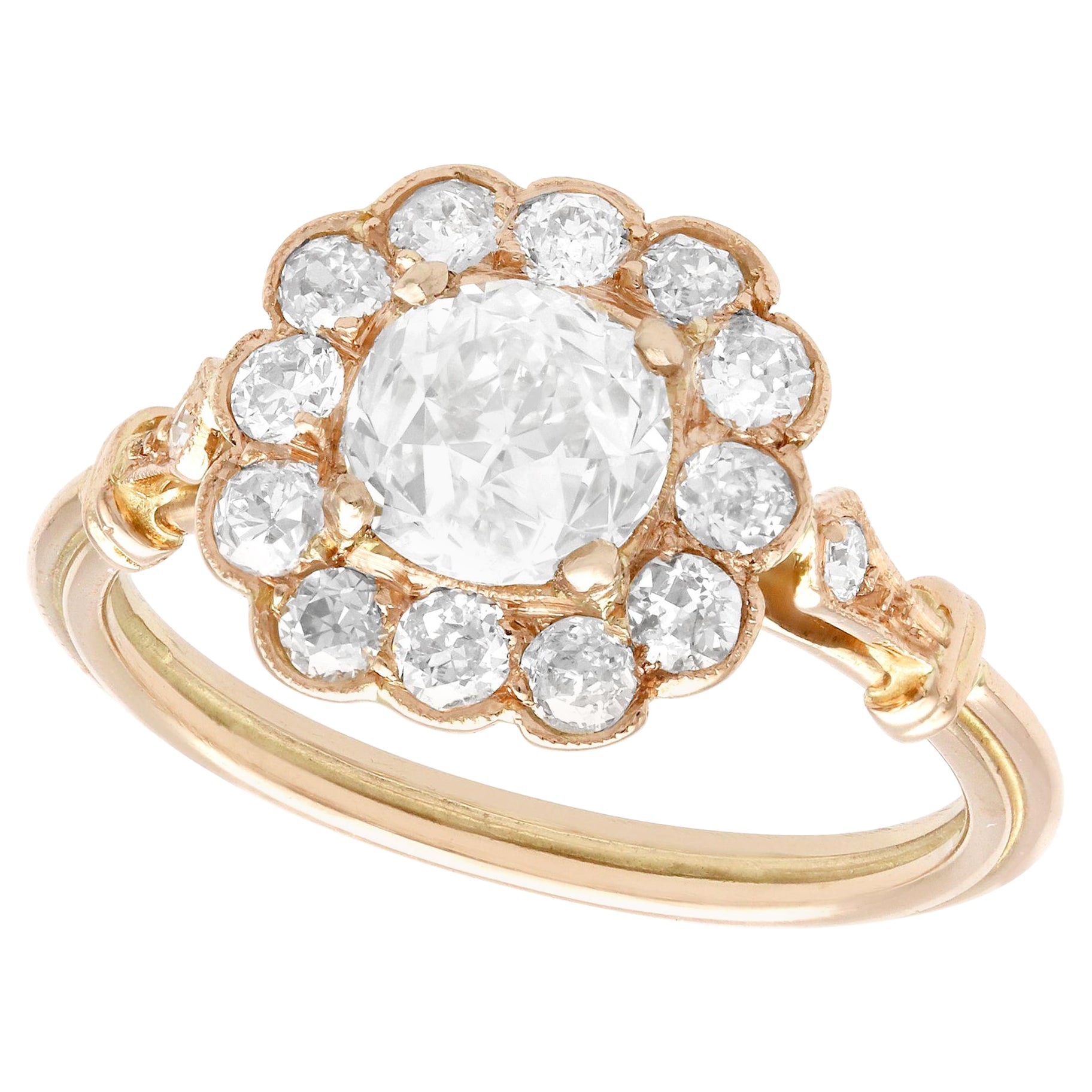 1.69 Carat Diamond and Rose Gold Gold Cluster Engagement Ring