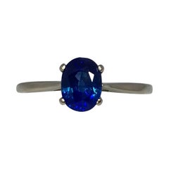 Deep Blue 1.16 Carat Ceylon Sapphire Oval Cut White Gold Solitaire Ring