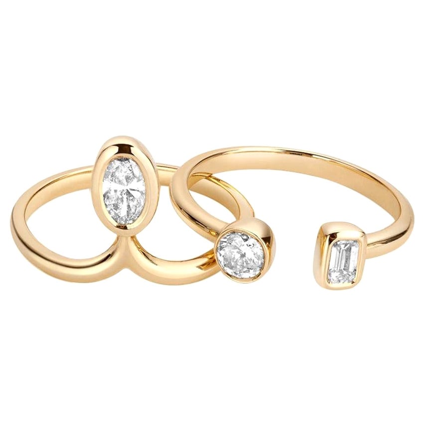 14 Karat Gold Stacking Engagement Ring Set 1 Carat Diamond For Sale