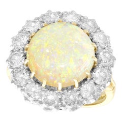 3.55Ct Cabochon Cut Opal and 2.68Ct Diamond Yellow Gold Cocktail Ring