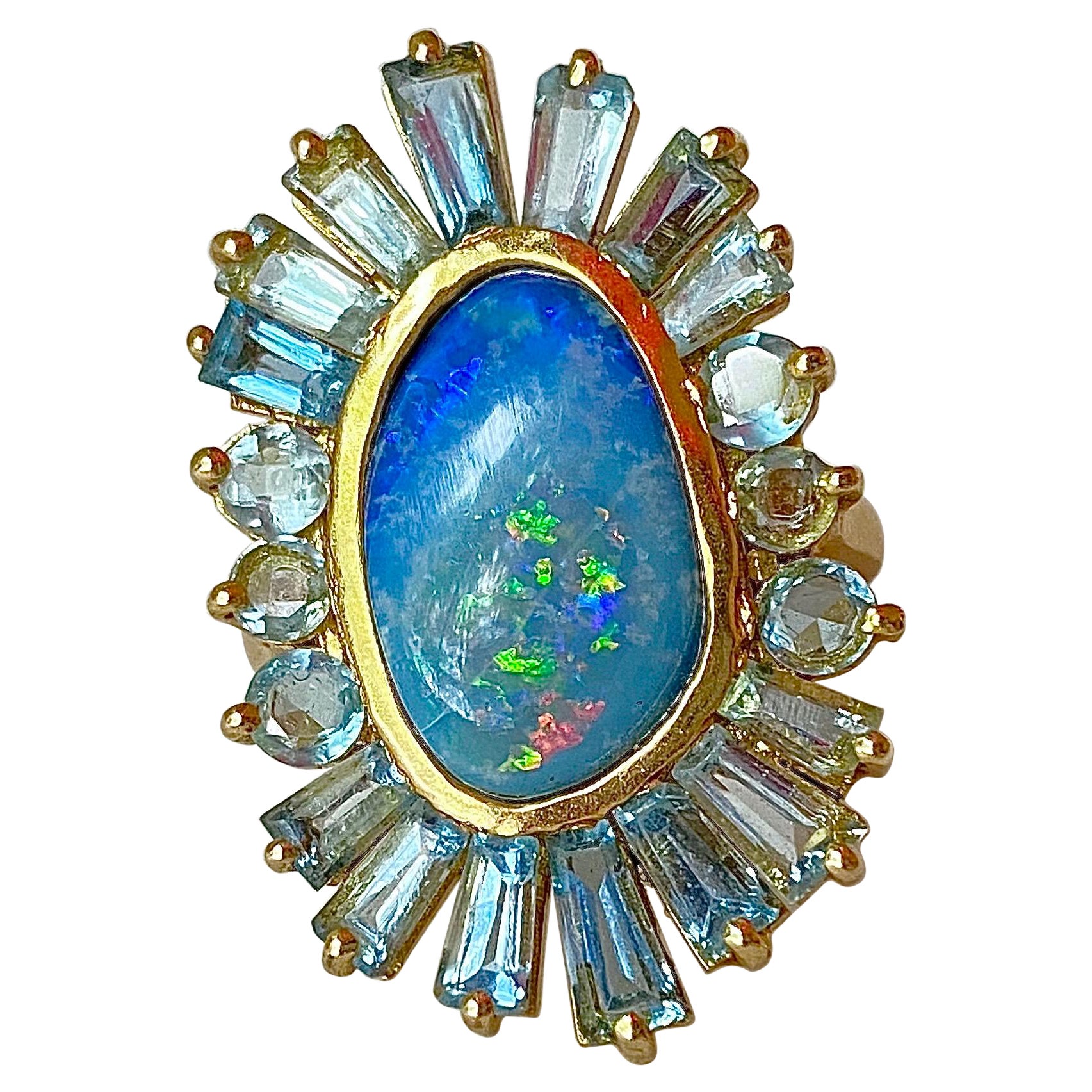 Boulder Opal, Aquamarine, 18kt Gold Cocktail Ring by Lauren Harper For Sale