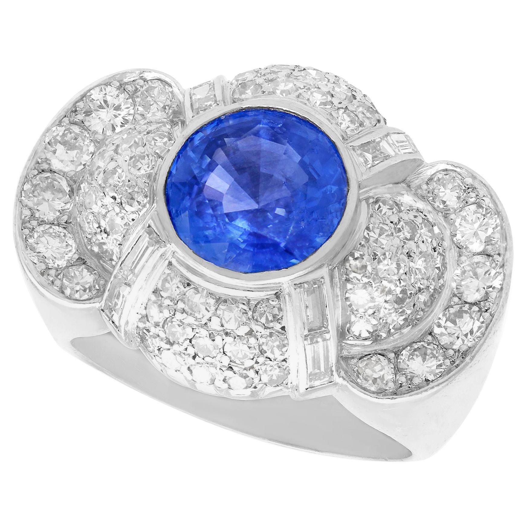 Vintage 3.57 Carat Madagascan Sapphire 2.37 Carat Diamond Platinum Cocktail Ring For Sale