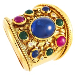 LB Exclusive 18K Yellow Gold 0.05 ct Diamond, Sapphire and Multiple Gemstones