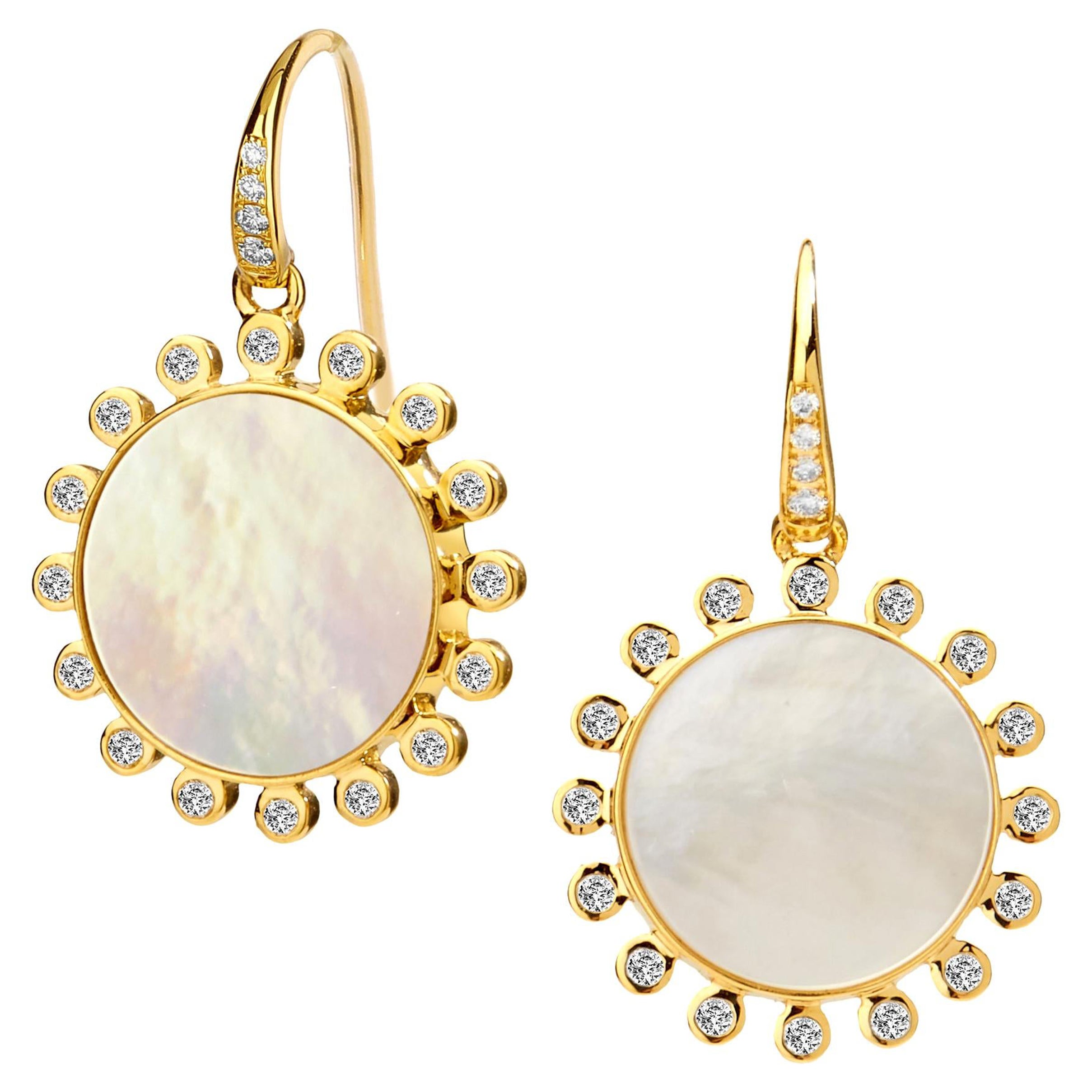 Syna Mother of Pearl Yellow Gold Earrings with Diamonds For Sale