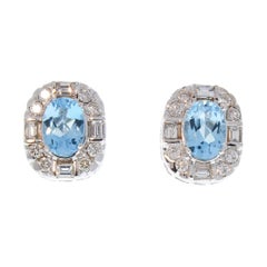 2.03 Carat Total Blue Topaz and Diamond Earrings in 14 Karat White Gold 2.03 Carat Total Blue Topaz and Diamond Earrings in 14 Karat White Gold