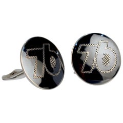 Pair of '76' Niello Sterling Silver Cufflinks by Alex Co of Siam