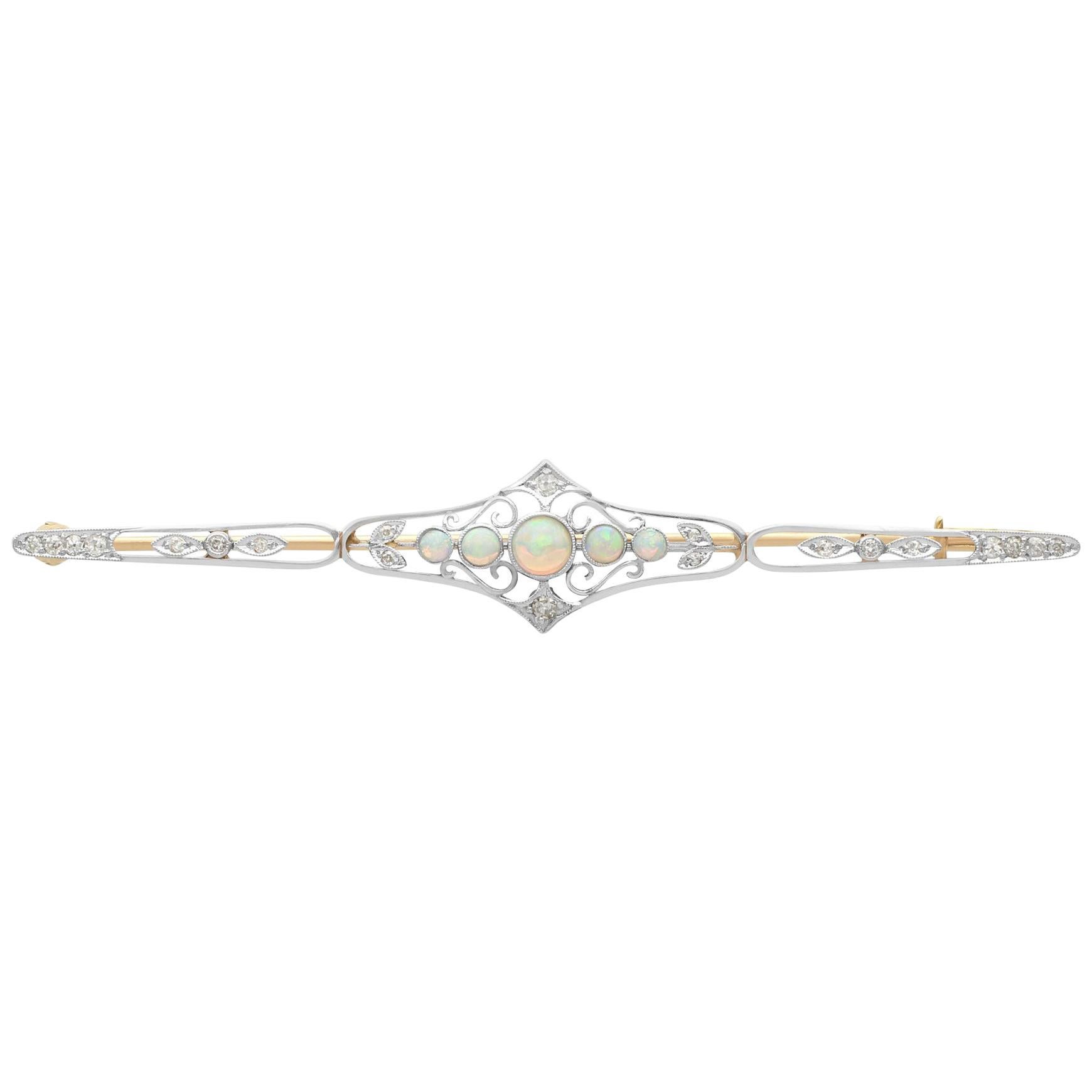 Antique 1900s Opal and Diamond Yellow Gold Brooch