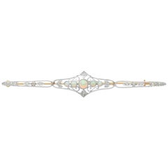 Antique 1900s Opal and Diamond Yellow Gold Brooch