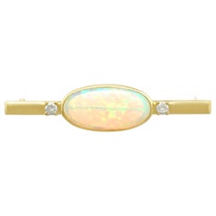 5.89 Carat Cabochon Cut Opal and Diamond Yellow Gold Bar Brooch