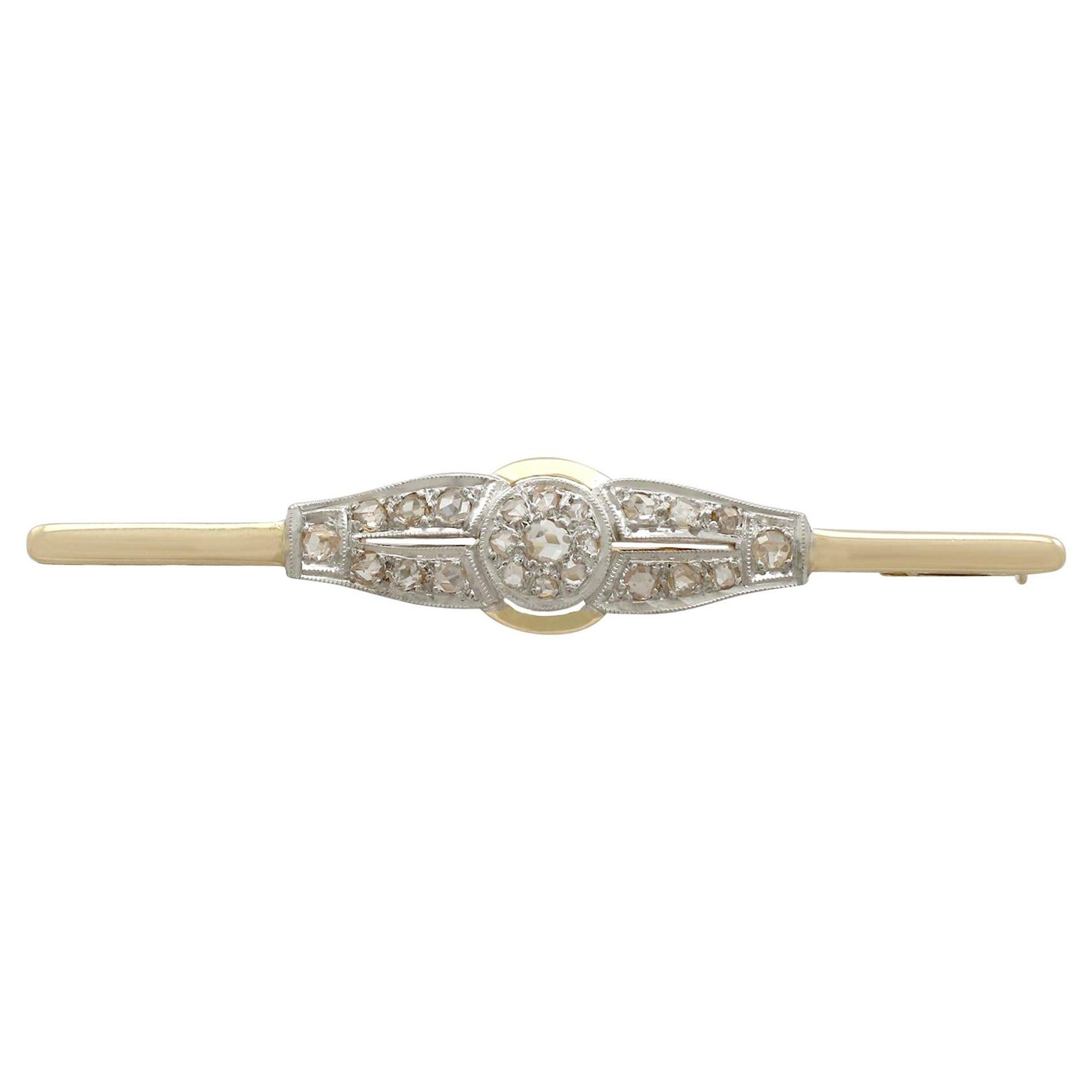Antique European Diamond and Yellow Gold Bar Brooch For Sale